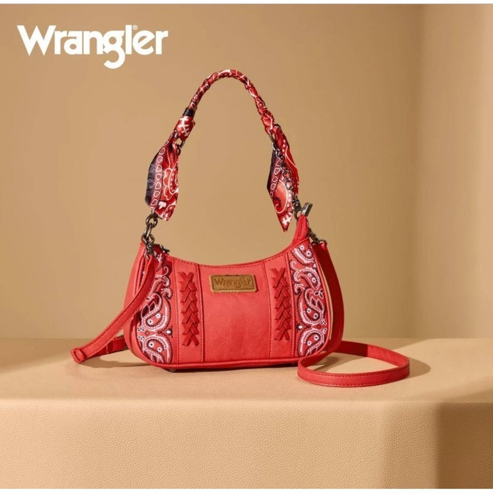 Wrangler Braided Paisley Bandana Chain Crossbody Shoulder Bag- Red